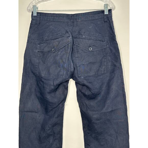 Reiss Navy Blue women's cargo 100% linen casual drawstring cropped pants size 28 - Picture 5 of 9